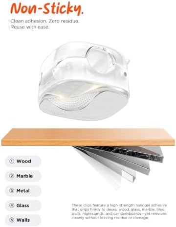 Cable Clips,8 Pack Cord Holder Cord Organizer [1s Lock & Strongest Adhesive] Spring Cord Clips Phone Charger Wire Desk C