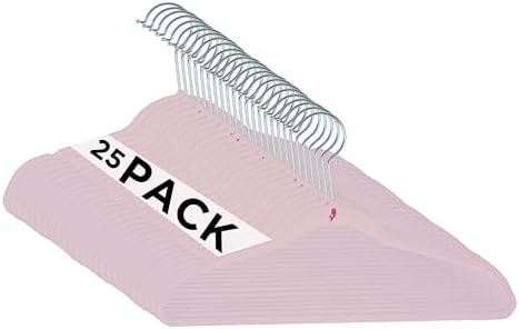 Simplify 25 Pack Kids Velvet Hangers | Slim | Non-Slip Design | Space Saving | Childrens Clothes | Shirts | Pants | Dresses | Baby Nursery | Closet Storage & Organization | Blush
