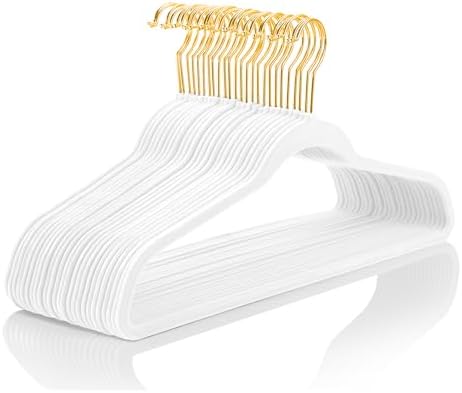 MIZGI White Velvet Hangers 40 Pack,Premium Gold Clothes Hangers Non-Slip Felt Hangers,Sturdy White Hangers Heavy Duty Coat Hangers,Durable Suit Hangers for Space Saving, No Hanger Marks