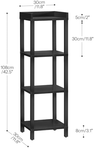 HOOBRO Small Bookcase, Industrial Style Bookshelf for Narrow Spaces, 4-Tier Square Book Shelf Stand, Easy to Install, Wo