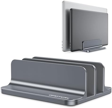 OMOTON Dual Vertical Desk Laptop Stand Holder, Fits MacBook Air/Pro, Grey