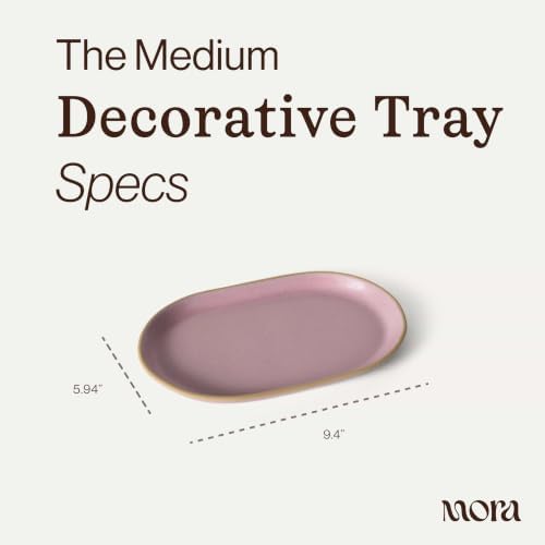 Mora Ceramic Decorative Tray - 9.4in Dish for Jewelry, Perfume, Makeup, Accessories, Candle, in the Bathroom Vanity, Bed