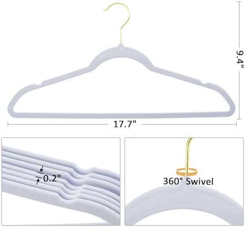 Pack of 30 Premium Velvet Clothes Hangers, Heavy Duty, Non Slip, Felt Suit Hangers with Gold Hooks, Thin Space Saving Hangers for Suits, Coats, Shirts, Dress, Pants (White)