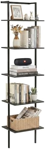 5-Tier Wall Mounted Ladder Shelf, Black, 64.7" H