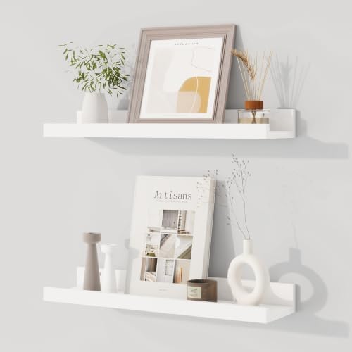 Dreamland Picture Ledge Shelf for Wall, Floating Shelves Set of 2,18 inch Long Floating Shelves with Lip for Living Room,Bedroom,Bathroom,Kitchen,White