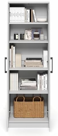 Furinno Robin Storage Cabinet, 5-Tier Pantry Cabinet with Adjustable Shelves, 23W with 2 Shaker-Doors, Kitchen Cabinet, 