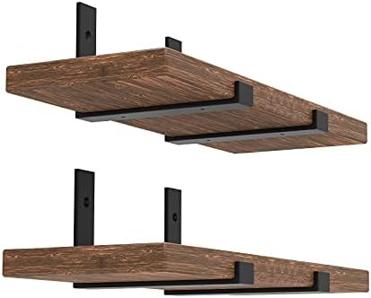 WEKIS Shelf Bracket, Heavy Duty Floating Shelf Brackets 12-Inch Long, 4-Pack Brackets for Shelves, Black Coated J Shape 