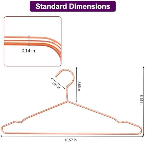 40Pack Rose Gold Metal Hangers with 5 Included Clips, Strong Metal Hangers