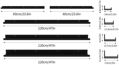 Giftgarden 47 Inch Long Floating Shelves for Wall Set of 5, Black Wood Wall Shelves for Bathroom, Bedroom, Kitchen, Livi