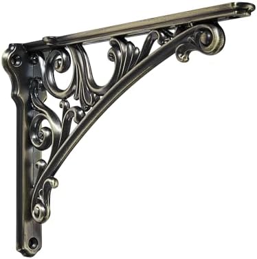 Khtumeware Shelf Bracket 12 Inch, Decorative Brackets for Shelving, Heavy Duty Vintage Brushed Antique Brass Ornate Shel