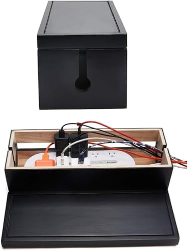 Changsuo Cable Management Box Wooden Cord Organizer Box for Extension Cord Power Stripe Surge Protector Wire Management 