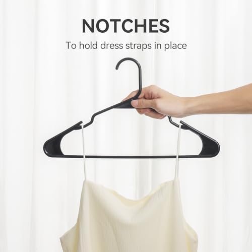 Plastic Hangers - 50 Pack, Durable Space Saving for Everyday Use and Dorm Room Essentials - Black