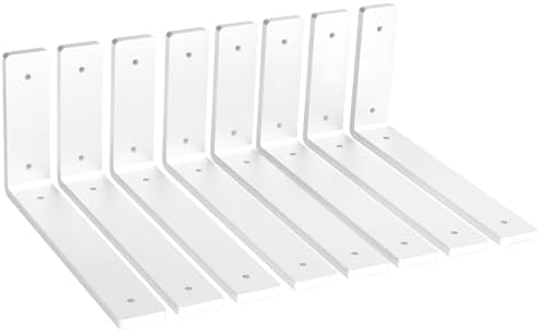 Heavy Duty Shelf Brackets, 8 Pack 8 Inch White L Metal Shelving Brackets, 5mm Thick Rustic Shelf Support Bracket for DIY