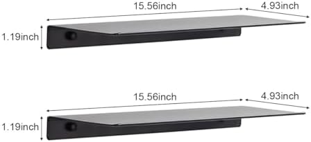 Modern Floating Shelf Wall Mounted Heavy Duty for Living Room Bedroom Bathroom, 16 Inch, Black, 2 Pack