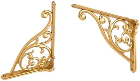 Heavy Duty Solid Stand,8 Inch 4 Pack Antique Gold,Right Angle Wall Panel Support Bracket,Decorative Shelf Bracket,Heavy 