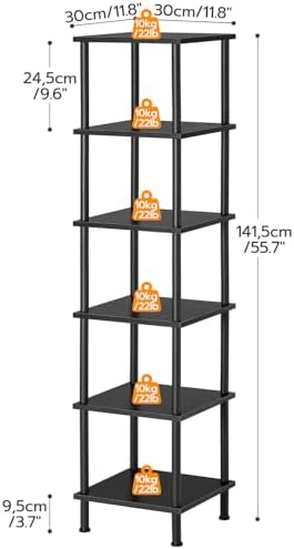 HOOBRO 6-Tier Corner Shelf, Corner Square Rack Display Shelf, Tall Storage Rack Plant Stand, Bookcase for Small Spaces, 