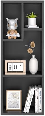 VECELO Modern Black Bookshelf, 31.3" H Freestanding Open Cubby Storage Cabinet with Uneven Compartments, Narrow Bookcase