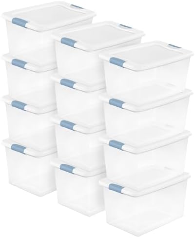 Sterilite Latching Box with Lids for Home and Office, 64 Quart, 12-Pack