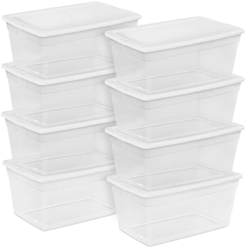 Sterilite Storage Box, Stackable Clear Plastic Bins, 90 Quart, 8-Pack