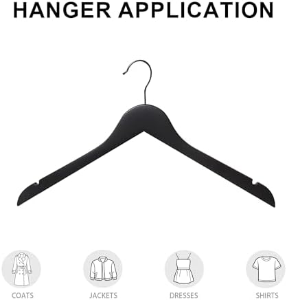 Wooden Top Hangers with 360° Swivel Hook, Black, 12-Pack