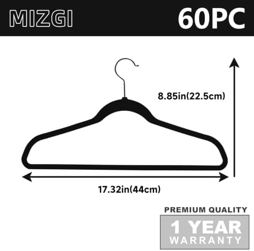 MIZGI All Black Velvet Hangers 60 Pack,Premium Flocked Clothes Hangers Non-Slip Felt Hangers,Sturdy Black Hangers Heavy Duty Coat Hangers,Durable Suit Hangers for Space Saving, No Hanger Marks