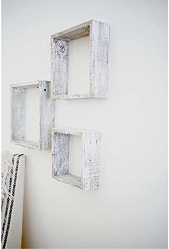 BARNWOODUSA Whitewash Rustic Shelves, Square Floating Wood Shadowbox, Home