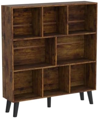 LEYAOYAO 8 Cube Bookshelf, Mid-Century Modern Book Shelf with Legs, Brown