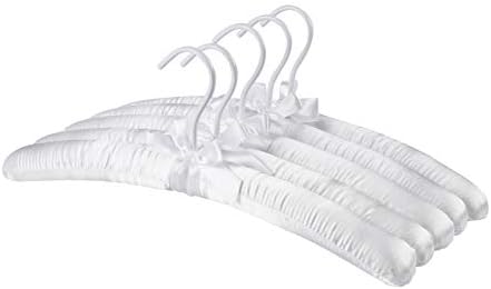 Satin Padded Clothes Hangers 5 Pack, White, No Shoulder Bump