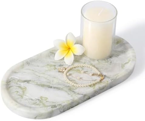 Koville Marble Vanity Tray for Bathroom Countertop, Green Marble Bathroom Tray Perfume Trays for Dresser, Stone Jewelry 