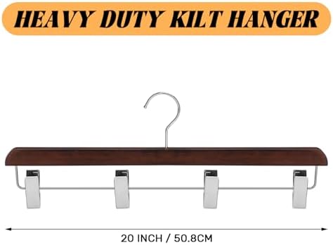 DoubleFill 2 Pcs Kilt Hanger 20 Inches Wooden Duty Skirt Hangers with 4 Clips for Closet (Nut Brown)
