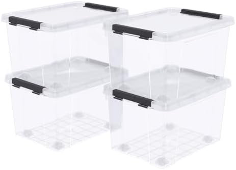 24 Quart Plastic Clear Storage Box with Wheel, 4-Pack Bin with Lid