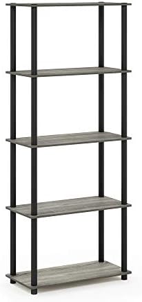 Furinno TURN-N-TUBE Storage Shelves, 5-Tier Book Shelf, Corner Shelf, Toolless Open Shelves, for Organization and Storag