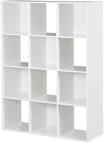Nouva 12-Cube Storage Organizer Bookcase Shelf, Freestanding Open Wooden Cubical Display Bookshelf with 6 Removable Back