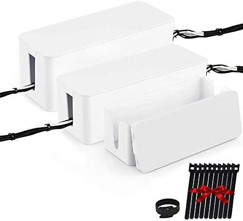 [Set of Three] Cable Management Boxes Organizer, Large Storage Wires Keeper Holder for Desk, TV, Computer, USB Hub, Syst
