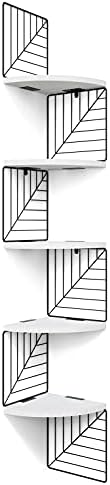 Love-KANKEI Corner Wall Shelf 5 Tier,Solid Wood/Metal Bracket,51"Tall,White