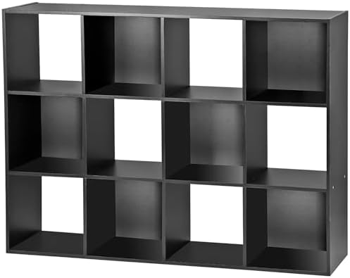 Nouva 12-Cube Storage Organizer Bookcase Shelf, Freestanding Open Wooden Cubical Display Bookshelf with 6 Removable Back