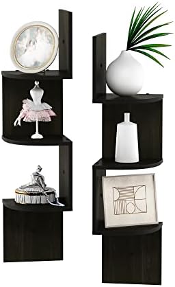 Furinno Rossi Set of 2 3-Tier Corner Floating Shelves for Wall, Espresso