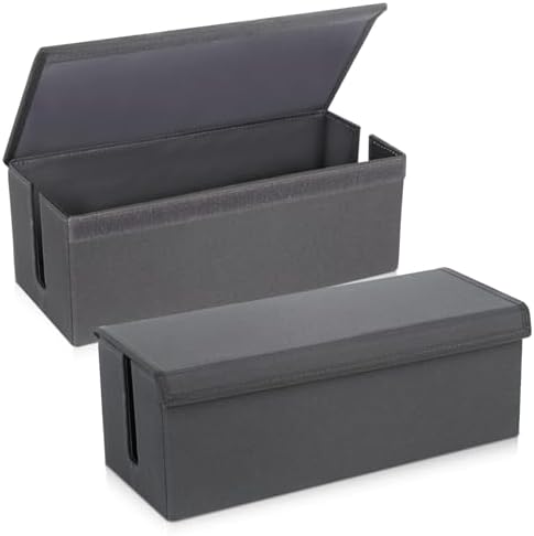 2 Pack Cable Management Box, Fabric Cord Hider Box with Lid,Cord Storage Box for Power Strip,TV Wires, Computer, Router,