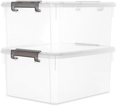 Citylife 2-Pack 17 QT Clear Plastic Storage Bins with Latching Lids