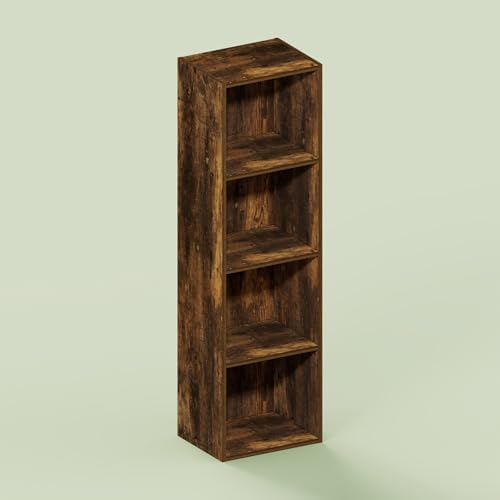 Hagen 4 Tier Organizer Bookcase, Bookshelf, Cube Storage, for Living Room, Home Office, Rustic Brown