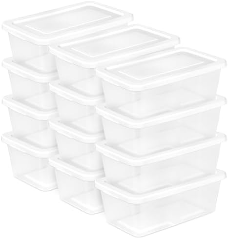Sterilite Storage Boxes, Stackable Clear Plastic Bins, 6 Quart, 12-Pack