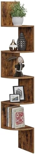 VIMBER 5-Tier Corner Shelf Wall Mount, Corner Bookshelf, Industrial Corner Ladder Shelf, Modern Display Shelf for Living