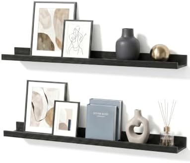 Black Picture Ledge Shelves, 36 Inch Long Floating Shelf Set of 2