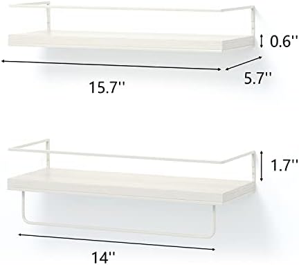 Shario Floating Shelves - Set of 2, Wall Mounted Hanging Shelves with White Towel Rack, Decorative Storage Shelves for B