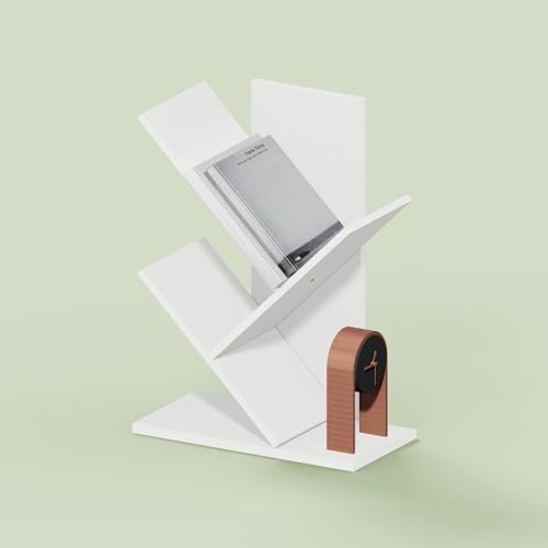 Ipoh Tree Book Shelf, 3-Tier Tree Bookcase, for Narrow Space, Books, CDs, Magazines, White