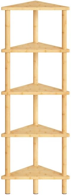 HOOBRO Corner Shelf Stand, 5-Tier Bamboo Corner Bookshelf, Plant Display Shelf, Corner Bookcase, Multipurpose Shelving U