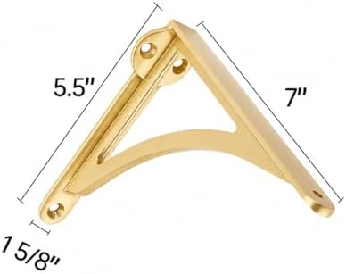 Khtumeware 100% Solid Brass Decorative Shelf Brackets, 7-inch Wall-Mounted Shelving Brackets, 2-Pack Antique Gold Vintag