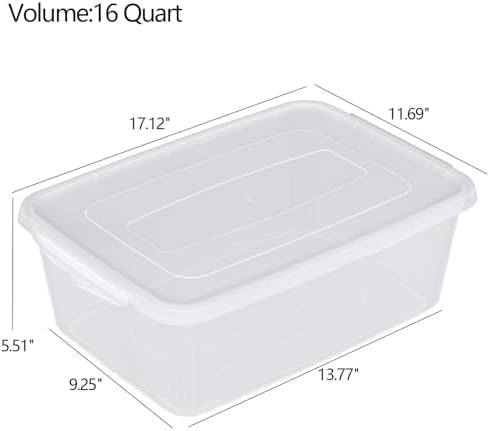 16 Quart Clear Plastic Latch Bin with Lid, 12 Packs Pizza Dough Box