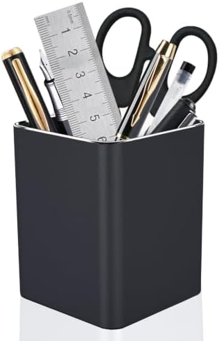 Metal Pen Holder Aluminum Square Pencil Holder Desktop Organizer Black for Office, School, Home 3.15 x 4 Inches-Black
