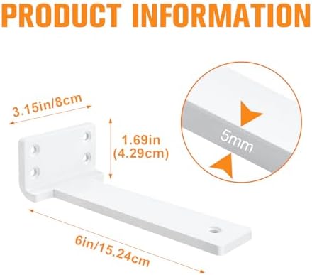 White Floating Shelf Brackets 6 inch 8 Pack L Brackets for Floating Shelves Metal Heavy Duty Shelf Bracket for DIY Shelv